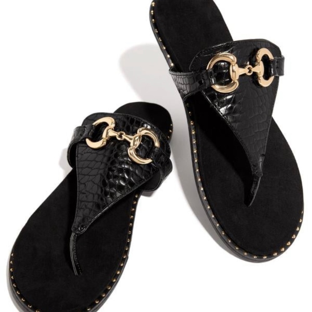 Black and Gold Thong Slide